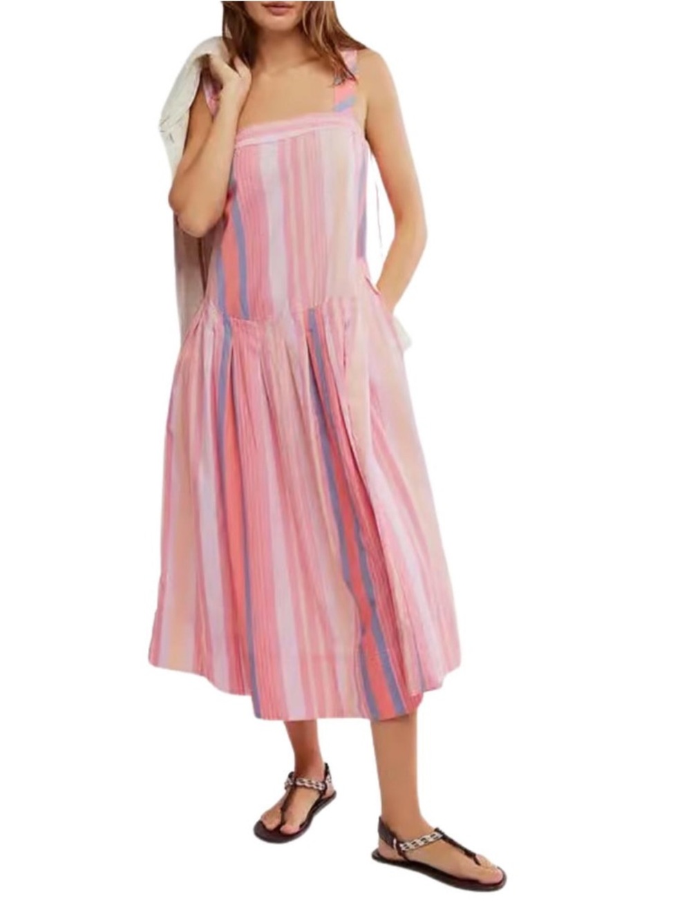Free People Primavera Striped Midi Dress Strawberry Combo A Line Women’s XS NWT